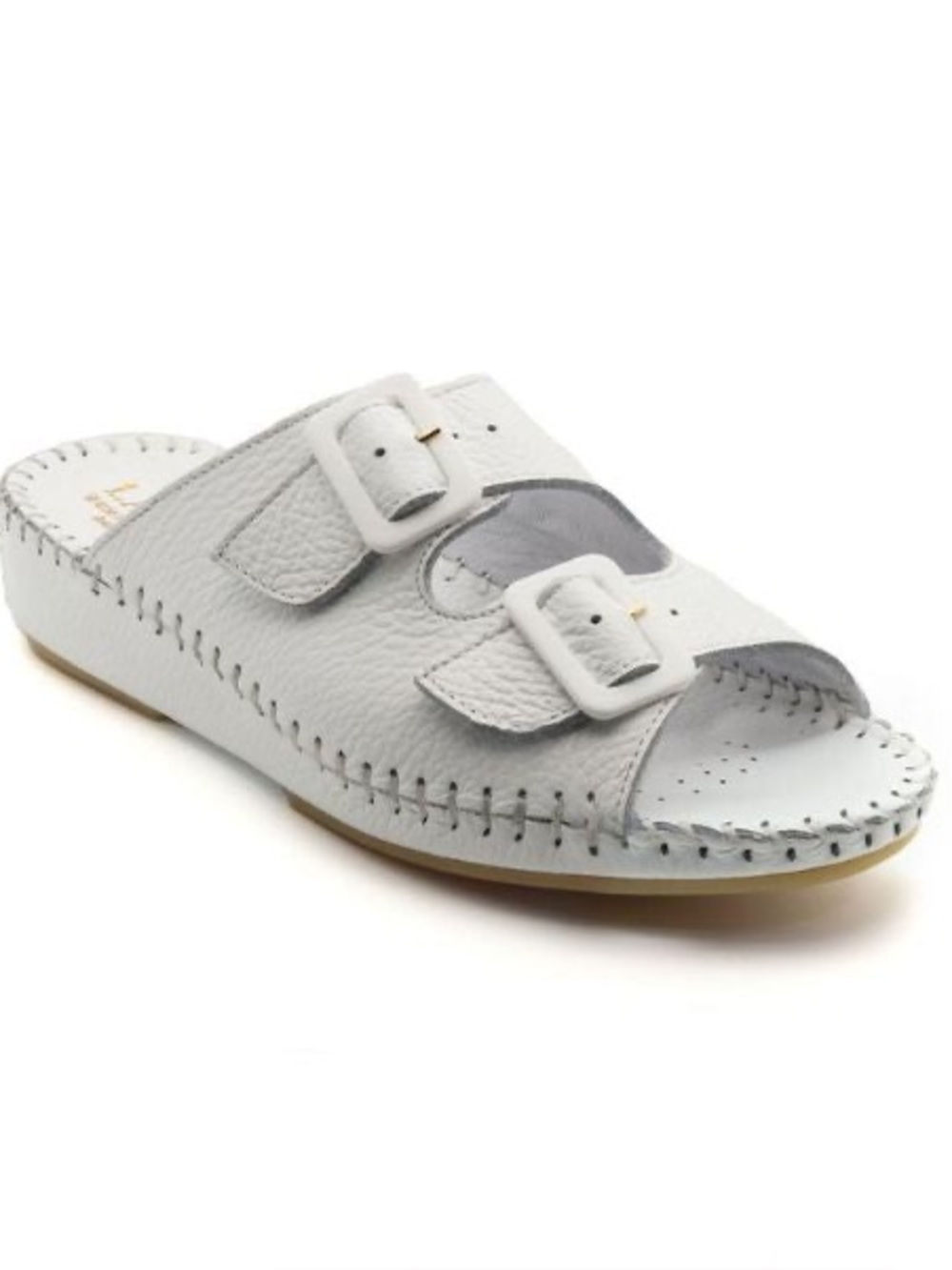 La Plume Jen Slides White Leather Adjustable Strap Comfort size 38 size 7.5